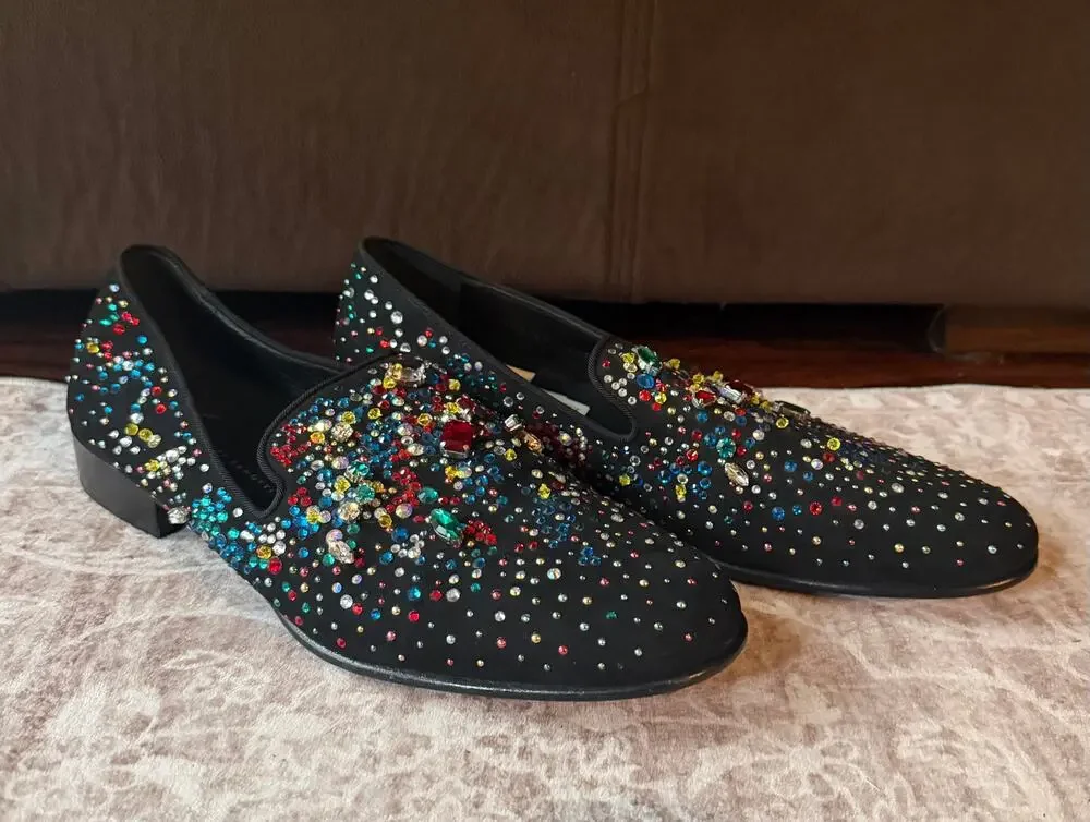 $1550 NEW Giuseppe Zanotti Men's Black Multi Color Slip On Crystal Loafers 7(40)
